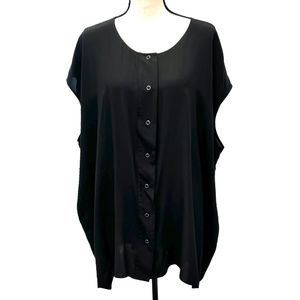 TOPSHOP BOUTIQUE BLACK SILK OVERSIZED SNAP FRONT SLEEVELESS OVERSIZED TUNIC